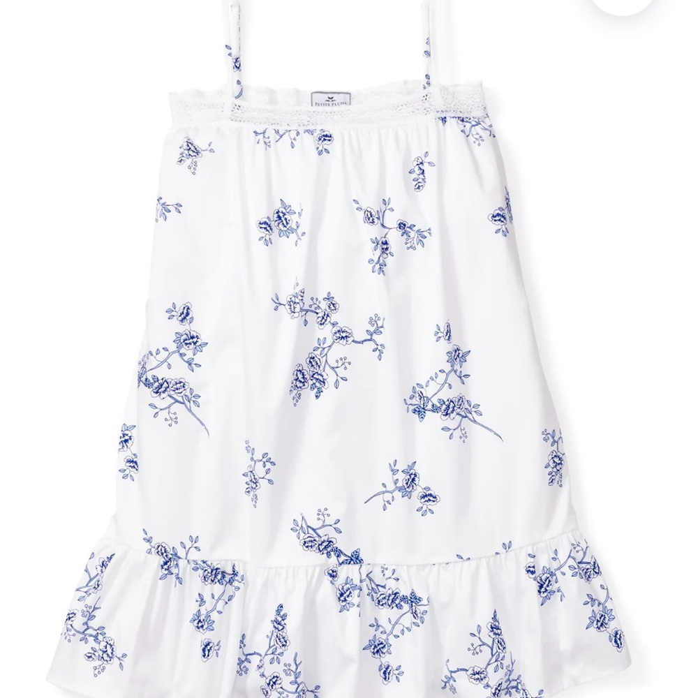 Petite Plume Girls Twill Lily Nightgown in Indigo Floral